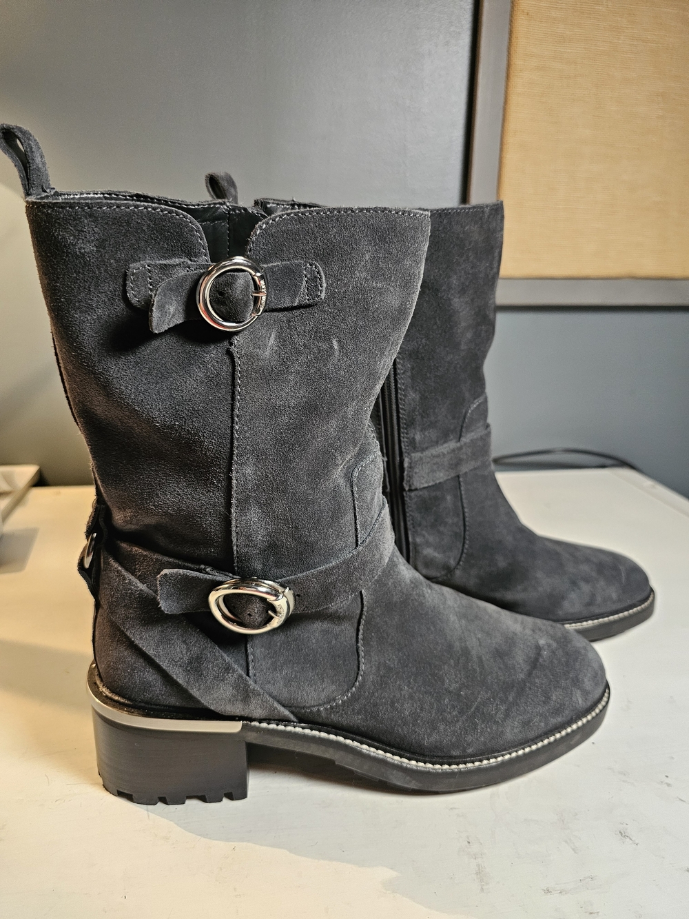 Vincent Camuto Ggrey Suede Ankle Buckle Boots. New No Tags Sz 10w